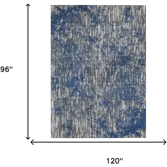 Navy Blue And Khaki Abstract Washable Indoor Outdoor Area Rug Photo 7