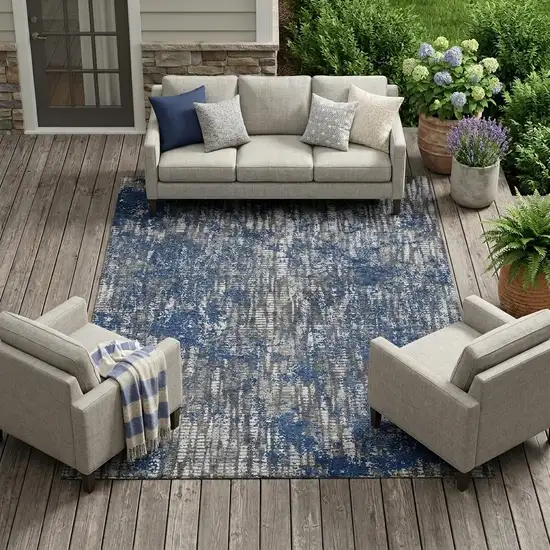 Navy Blue And Khaki Abstract Washable Indoor Outdoor Area Rug Photo 1