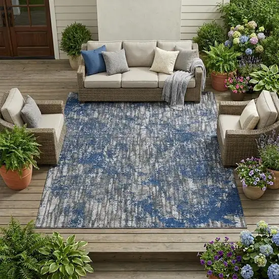 Navy Blue And Khaki Abstract Washable Indoor Outdoor Area Rug Photo 1