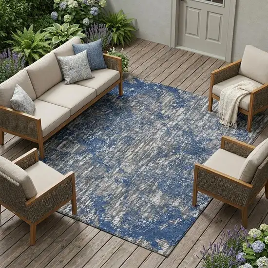Navy Blue And Khaki Abstract Washable Indoor Outdoor Area Rug Photo 1