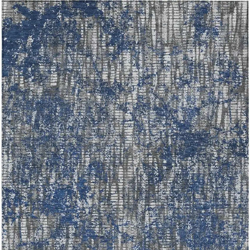 Navy Blue And Khaki Abstract Washable Indoor Outdoor Area Rug Photo 4