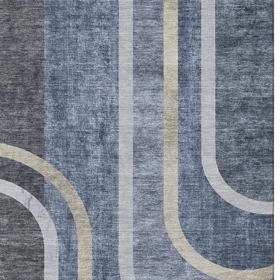Navy Blue And Khaki Geometric Washable Area Rug With UV Protection Photo 4