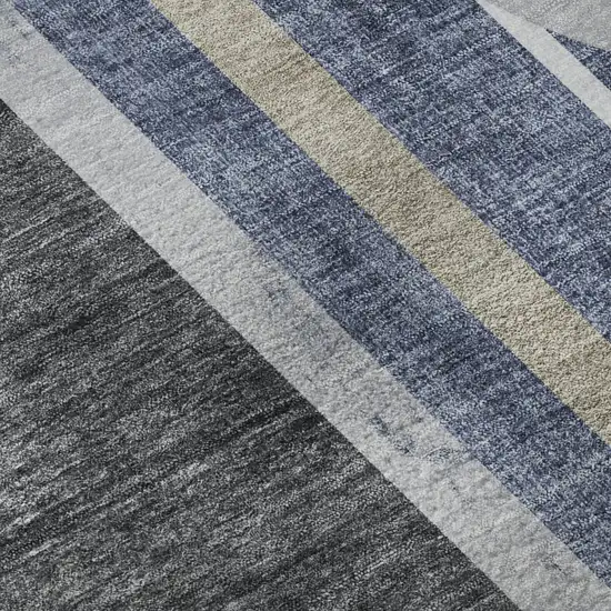 Navy Blue And Khaki Geometric Washable Area Rug With UV Protection Photo 8