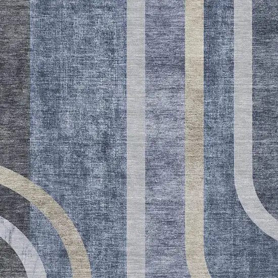 Navy Blue And Khaki Geometric Washable Area Rug With UV Protection Photo 3