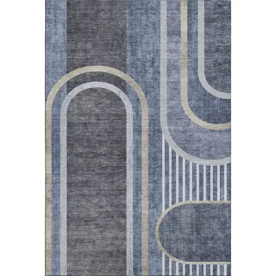 Navy Blue And Khaki Geometric Washable Area Rug With UV Protection Photo 1