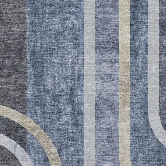 Navy Blue And Khaki Geometric Washable Area Rug With UV Protection Photo 3