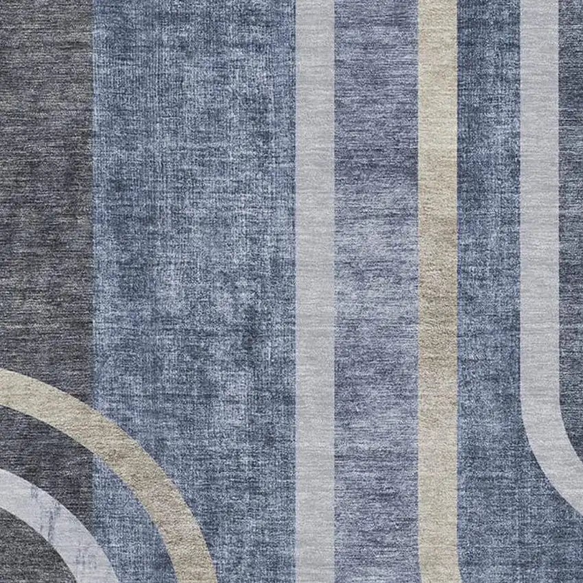 Navy Blue And Khaki Geometric Washable Area Rug With UV Protection Photo 3