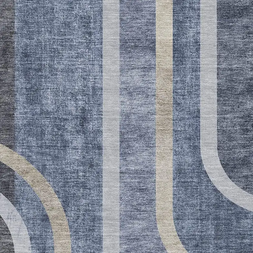 Navy Blue And Khaki Geometric Washable Area Rug With UV Protection Photo 3