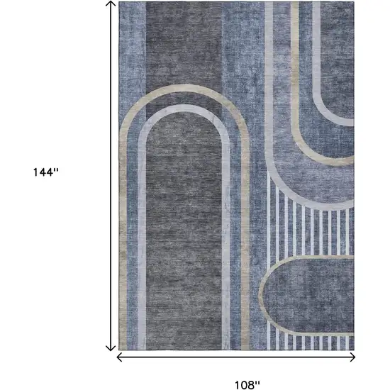 Navy Blue And Khaki Geometric Washable Area Rug With UV Protection Photo 3