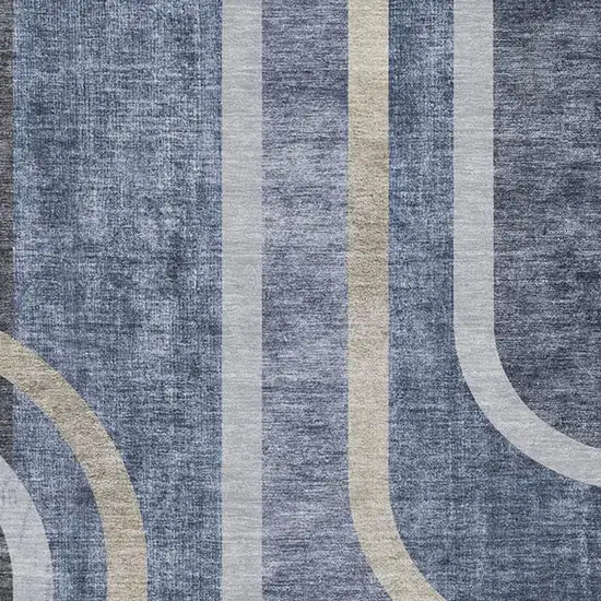 Navy Blue And Khaki Geometric Washable Area Rug With UV Protection Photo 3