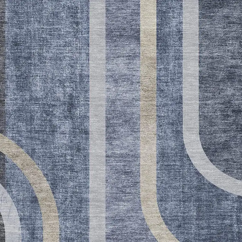Navy Blue And Khaki Geometric Washable Area Rug With UV Protection Photo 3