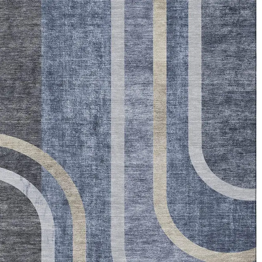 Navy Blue And Khaki Geometric Washable Area Rug With UV Protection Photo 4