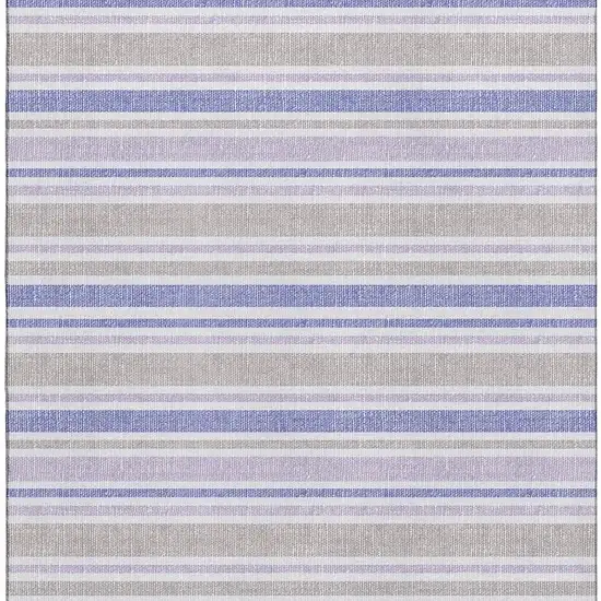 Navy Blue And Lavender Striped Washable Area Rug With UV Protection Photo 3