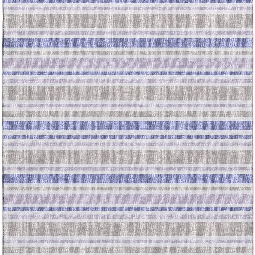 Navy Blue And Lavender Striped Washable Area Rug With UV Protection Photo 3