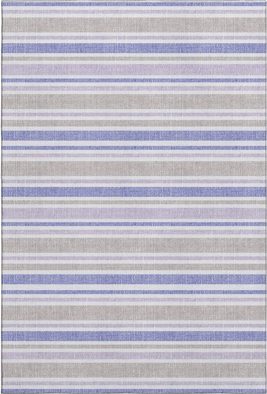 Navy Blue And Lavender Striped Washable Area Rug With UV Protection Photo 1