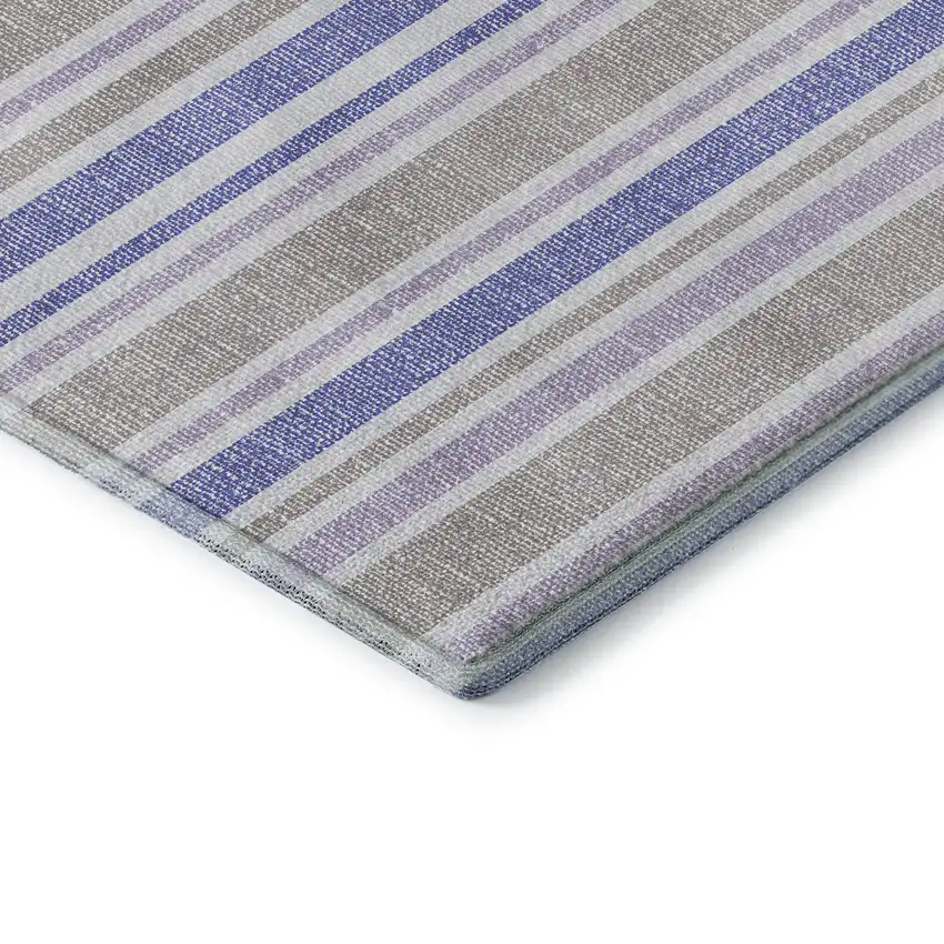 Navy Blue And Lavender Striped Washable Area Rug With UV Protection Photo 7