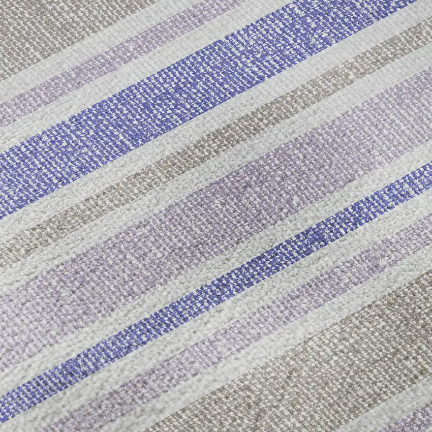 Navy Blue And Lavender Striped Washable Area Rug With UV Protection Photo 9