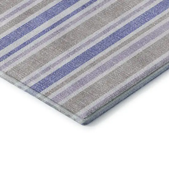 Navy Blue And Lavender Striped Washable Area Rug With UV Protection Photo 7