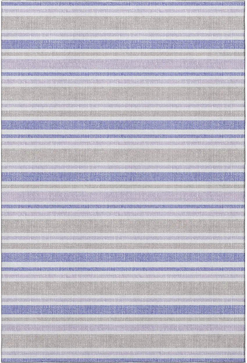 Navy Blue And Lavender Striped Washable Area Rug With UV Protection Photo 3