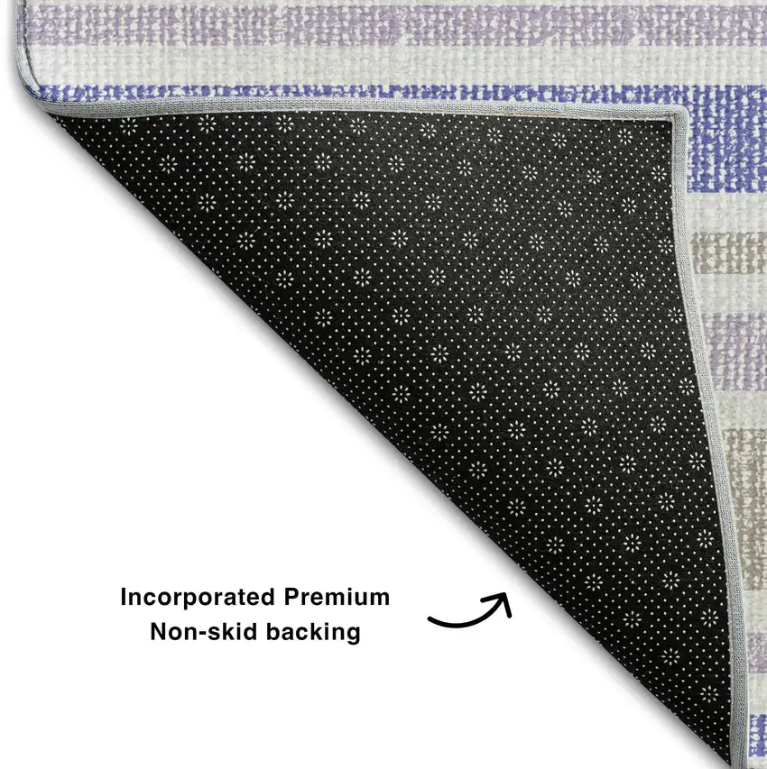 Navy Blue And Lavender Striped Washable Area Rug With UV Protection Photo 6