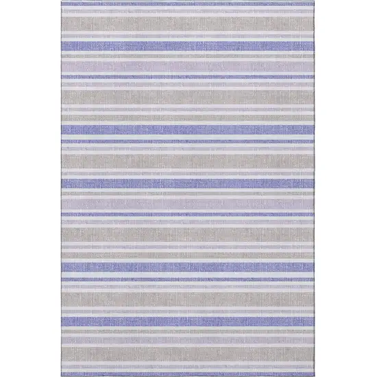 Navy Blue And Lavender Striped Washable Area Rug With UV Protection Photo 3