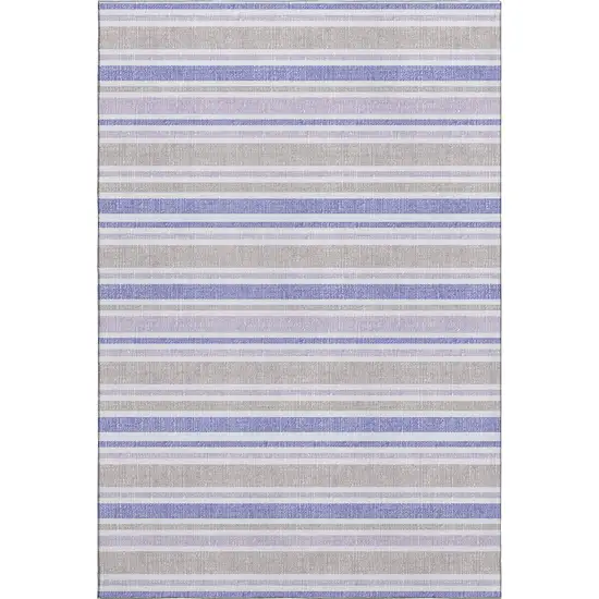 Navy Blue And Lavender Striped Washable Area Rug With UV Protection Photo 1