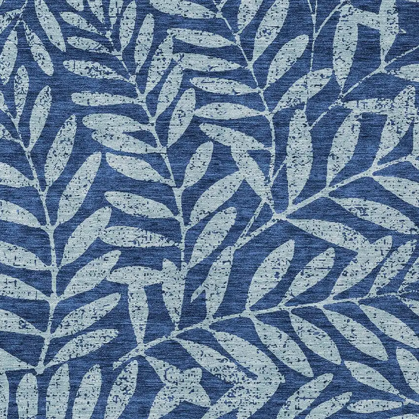 Navy Blue And Light Blue Floral Washable Indoor Outdoor Area Rug Photo 6
