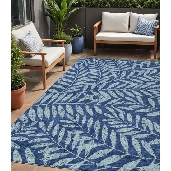 Navy Blue And Light Blue Floral Washable Indoor Outdoor Area Rug Photo 1