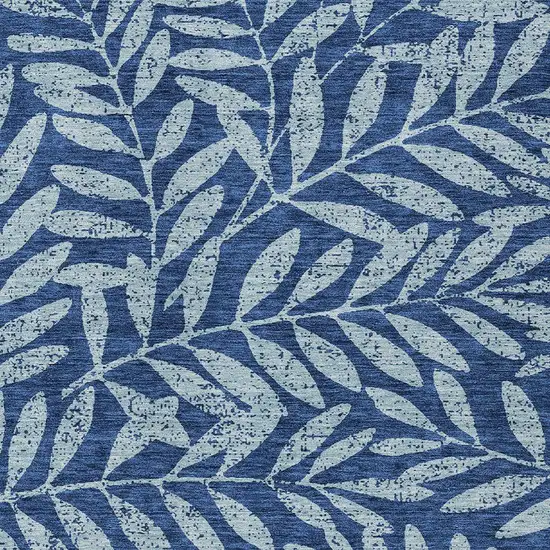 Navy Blue And Light Blue Floral Washable Indoor Outdoor Area Rug Photo 6