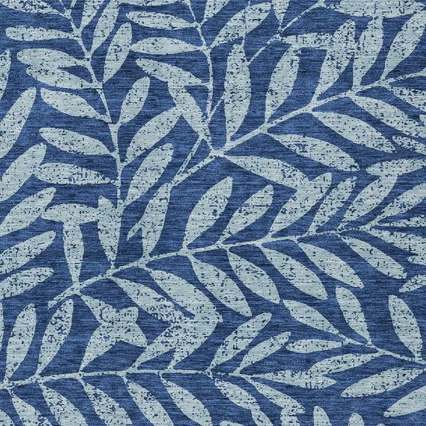 Navy Blue And Light Blue Floral Washable Indoor Outdoor Area Rug Photo 6