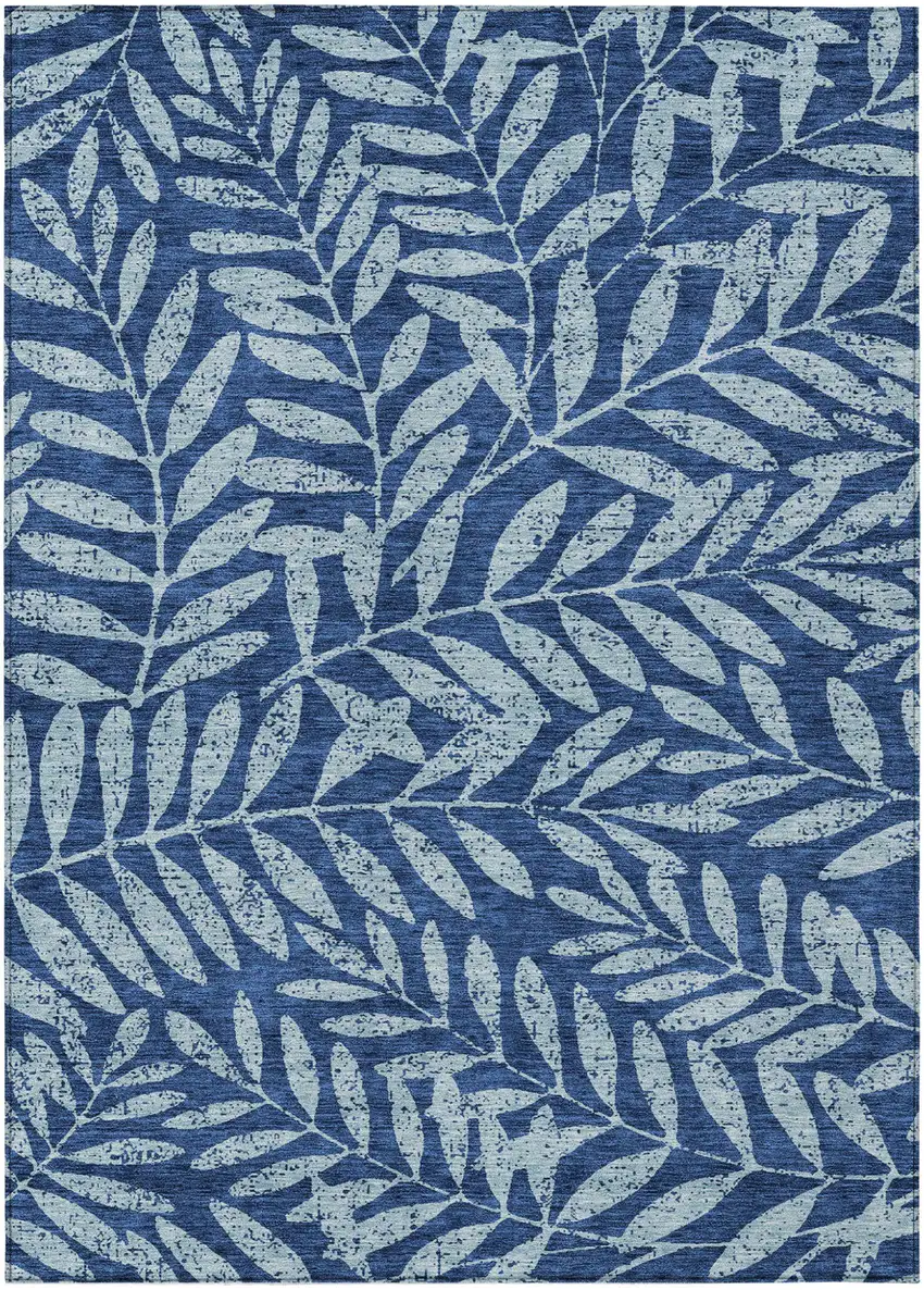 Navy Blue And Light Blue Floral Washable Indoor Outdoor Area Rug Photo 2