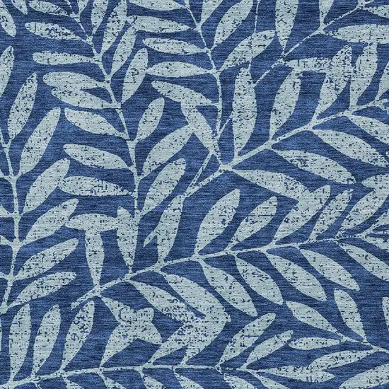 Navy Blue And Light Blue Floral Washable Indoor Outdoor Area Rug Photo 6