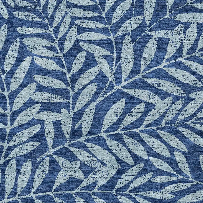 Navy Blue And Light Blue Floral Washable Indoor Outdoor Area Rug Photo 6