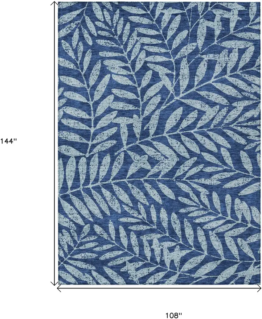 Navy Blue And Light Blue Floral Washable Indoor Outdoor Area Rug Photo 3