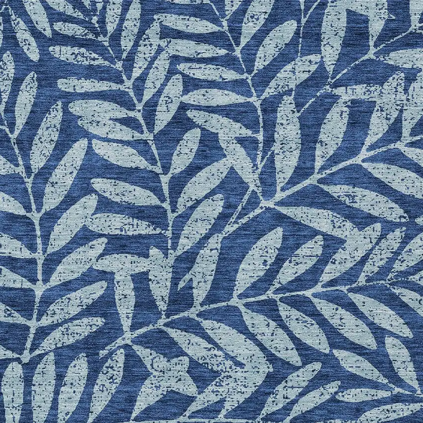 Navy Blue And Light Blue Floral Washable Indoor Outdoor Area Rug Photo 6