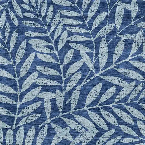 Navy Blue And Light Blue Floral Washable Indoor Outdoor Area Rug Photo 6