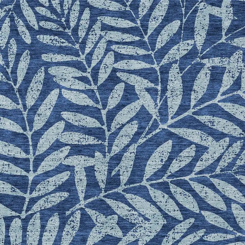 Navy Blue And Light Blue Floral Washable Indoor Outdoor Area Rug Photo 6