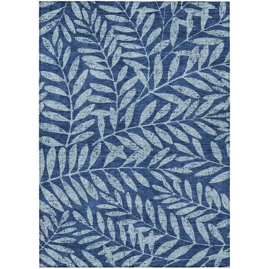 Navy Blue And Light Blue Floral Washable Indoor Outdoor Area Rug Photo 2