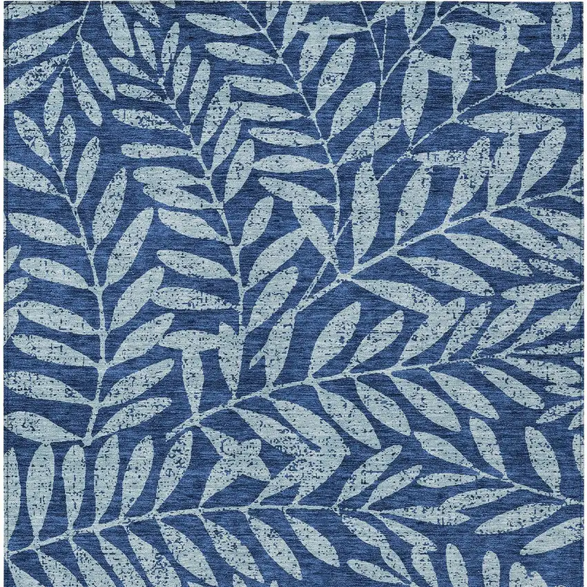 Navy Blue And Light Blue Floral Washable Indoor Outdoor Area Rug Photo 7