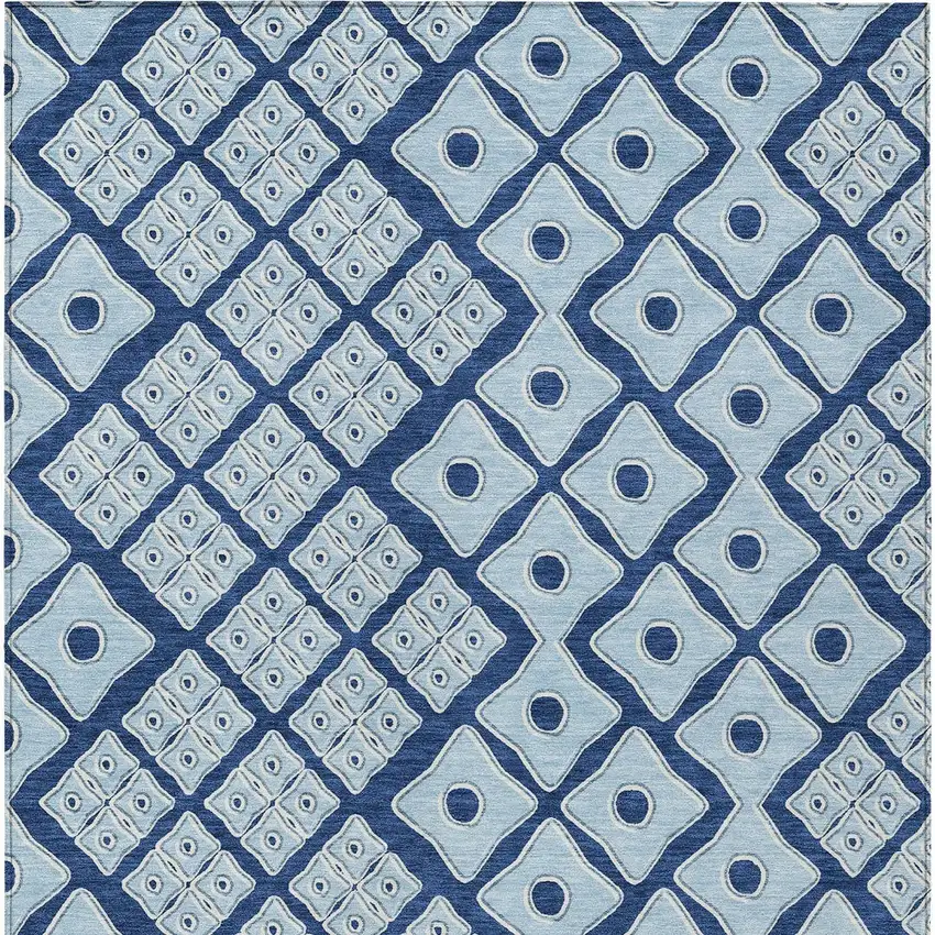 Navy Blue And Light Blue Geometric Washable Indoor Outdoor Area Rug Photo 6