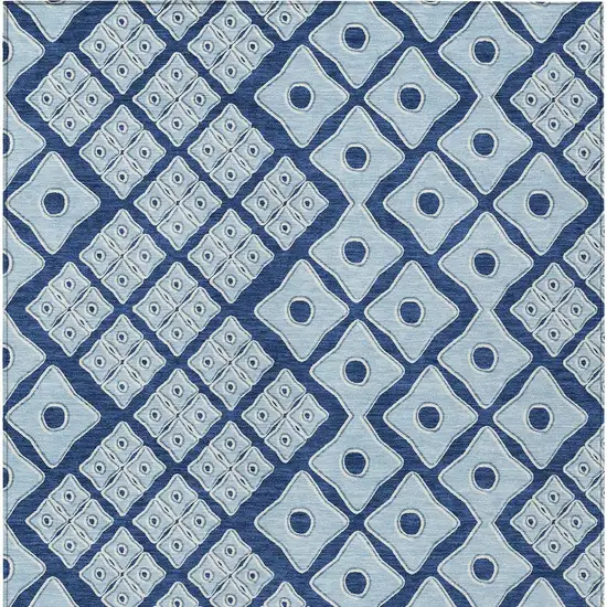 Navy Blue And Light Blue Geometric Washable Indoor Outdoor Area Rug Photo 6