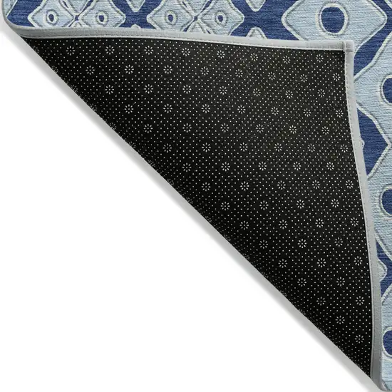 Navy Blue And Light Blue Geometric Washable Indoor Outdoor Area Rug Photo 4