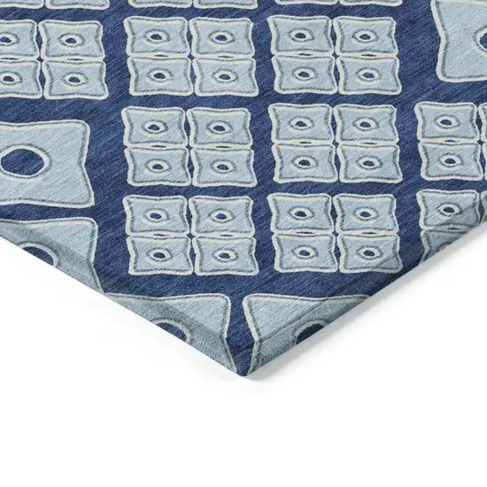 Navy Blue And Light Blue Geometric Washable Indoor Outdoor Area Rug Photo 5