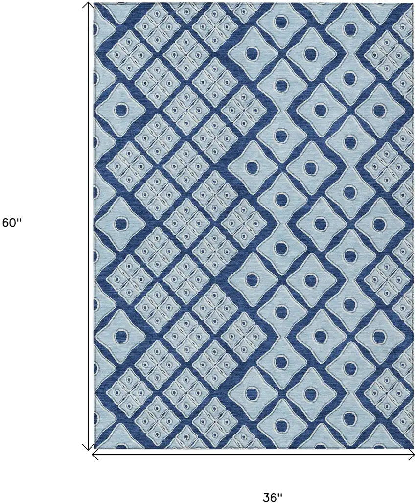 Navy Blue And Light Blue Geometric Washable Indoor Outdoor Area Rug Photo 3