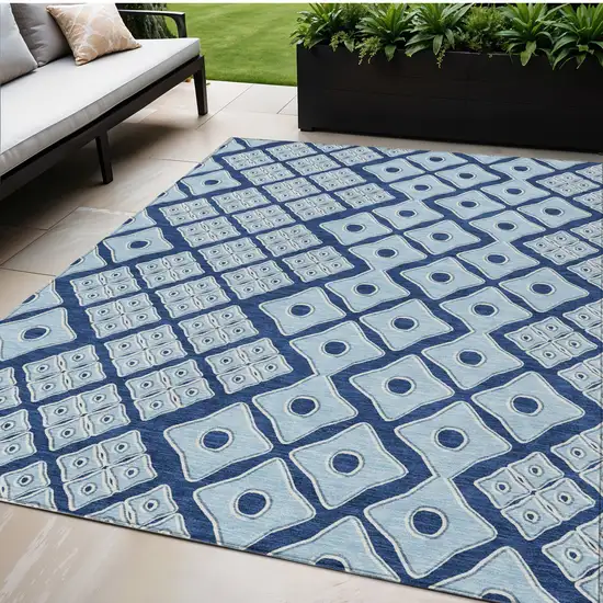 Navy Blue And Light Blue Geometric Washable Indoor Outdoor Area Rug Photo 1