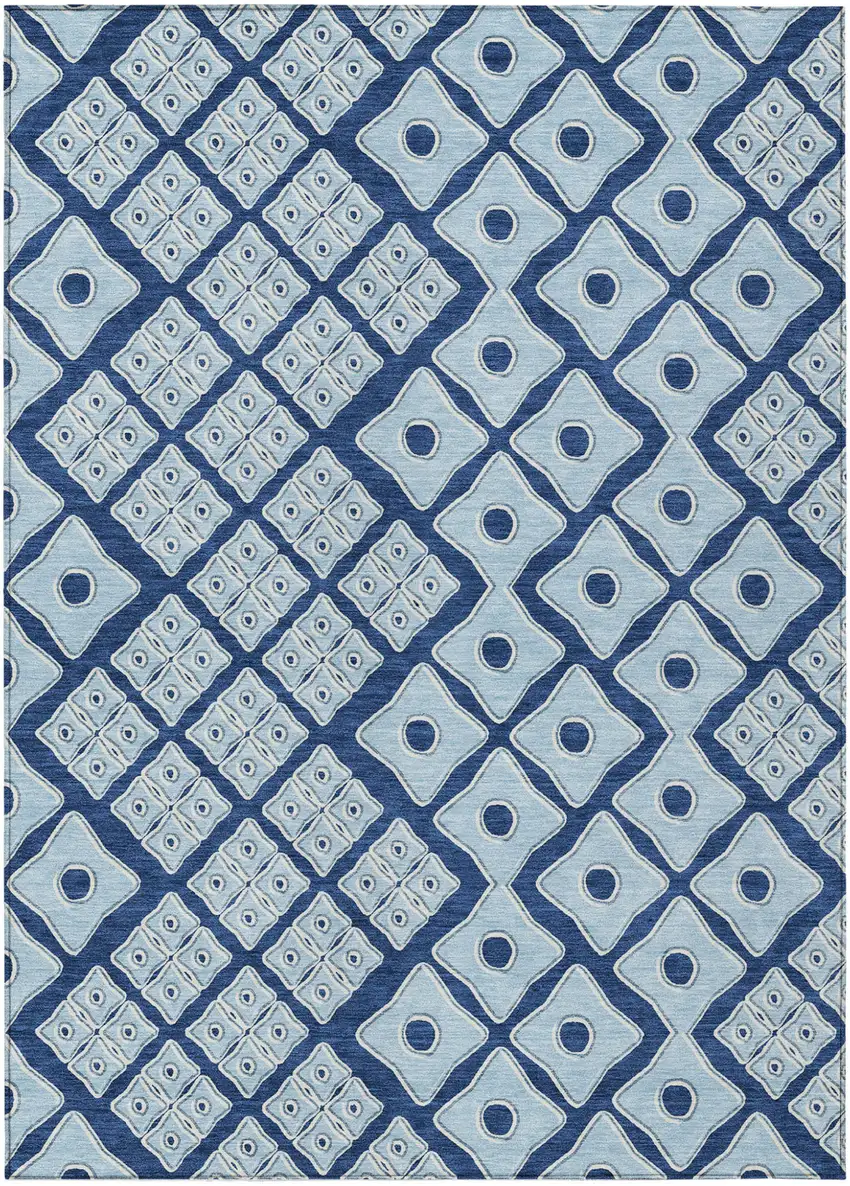 Navy Blue And Light Blue Geometric Washable Indoor Outdoor Area Rug Photo 2