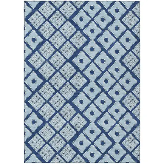 Navy Blue And Light Blue Geometric Washable Indoor Outdoor Area Rug Photo 2