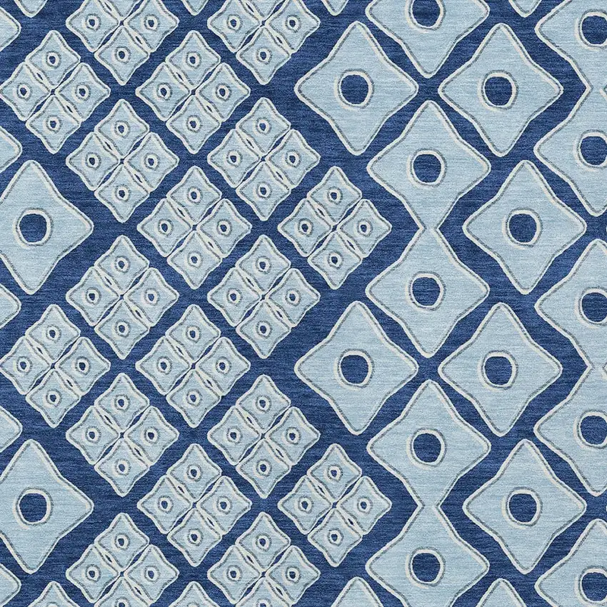 Navy Blue And Light Blue Geometric Washable Indoor Outdoor Area Rug Photo 6