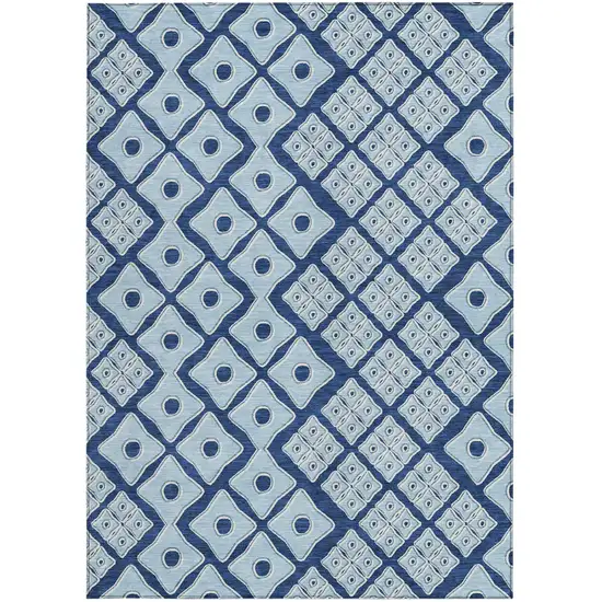 Navy Blue And Light Blue Geometric Washable Indoor Outdoor Area Rug Photo 7