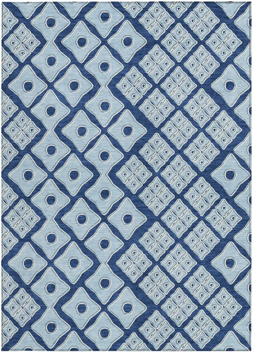 Navy Blue And Light Blue Geometric Washable Indoor Outdoor Area Rug Photo 7